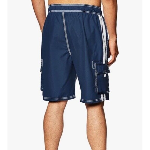 Asbury Threadz Mens Trunk Medium Elastic Waist Swim Navy Mako Core Performance - Picture 3 of 16